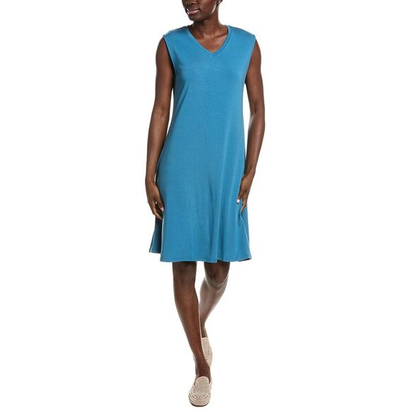 EILEEN FISHER Dresses & Skirts - Eileen Fisher Womens  V-Neck Midi Dress, Blue